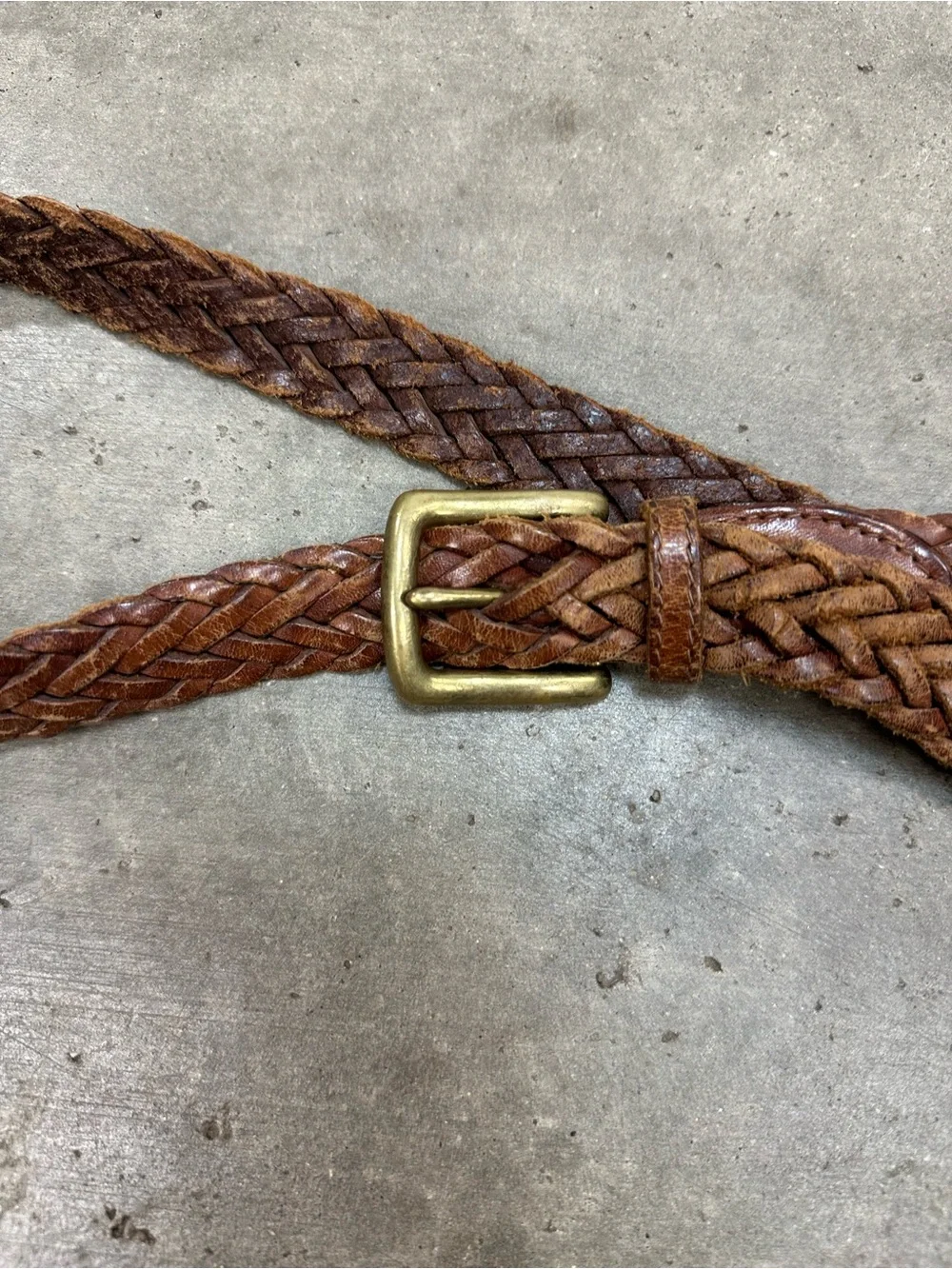 Vintage 90’s Hand Braided In USA Leather Belt With Solid Brass Buckle